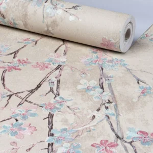 Papel De Parede Flores Bege 0,53 X 10 Metros + Cola Gratis