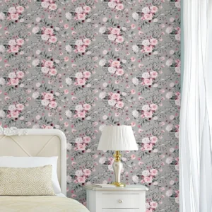 Papel De Parede Flores Brancas Floral Cinza Quarto Sala 5m