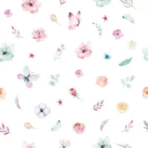 Papel De Parede Flores E Borboletas Em Aquarela