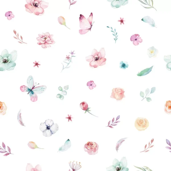 Papel De Parede Flores E Borboletas Em Aquarela