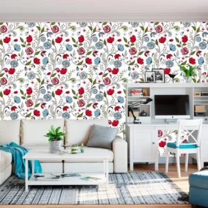 Papel De Parede Flores E Rosas Vermelhas Adesivo Sala Quarto