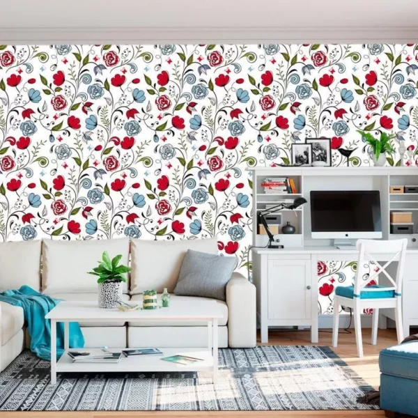 Papel De Parede Flores E Rosas Vermelhas Adesivo Sala Quarto