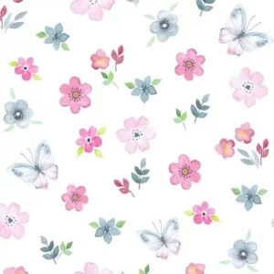 Papel De Parede Flores Floral Aquarela Com Borboletas 6b358c