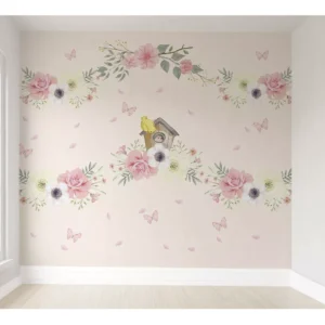 Papel De Parede Flores Infantil Pássaro Feminino Bebê M²