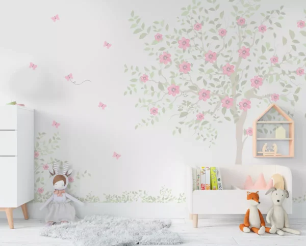 Papel De Parede Flores Jardim Borboletinhas Bebê - 3m² Vr621