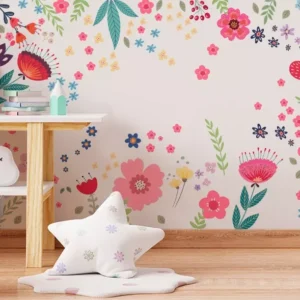 Papel De Parede Flores Rosas Floral Folhagens Bebê 4m² Vr604