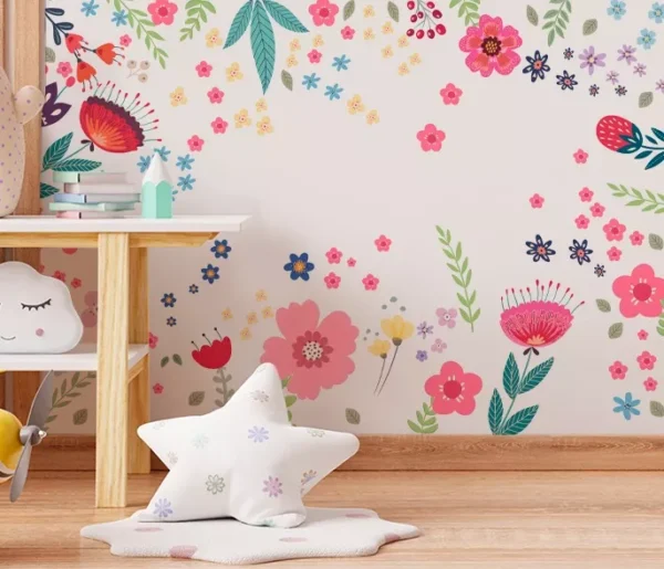 Papel De Parede Flores Rosas Floral Folhagens Bebê 4m² Vr604