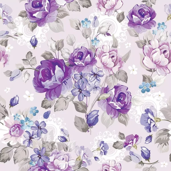 Papel De Parede Flores Rosas Roxo Lilás Branco Kit 13 Rolos