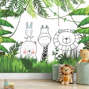 Papel De Parede Floresta Infantil Zoo Safari Painel Gg919