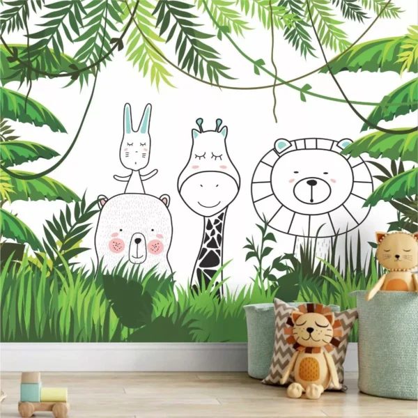 Papel De Parede Floresta Infantil Zoo Safari Painel Gg919