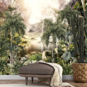 Papel De Parede Floresta Tropical Folhagem Painel G1134