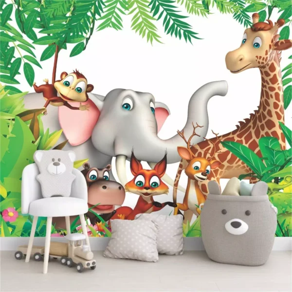 Papel De Parede Floresta Zoo Safari Animais 2,90x2,10m Gg935