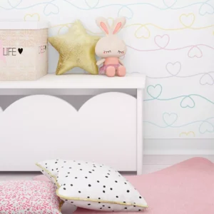 Papel De Parede Fofo Quarto Menina Linhas Candy Corações 3m