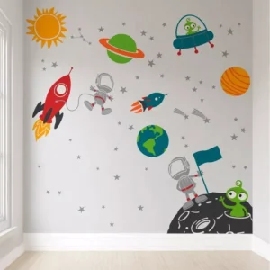 Papel De Parede Foguete Astronauta Planeta Quarto M² Pp452