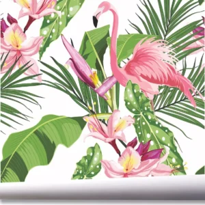 Papel De Parede Folhagem Flores Jardim Tropical Folhas A754