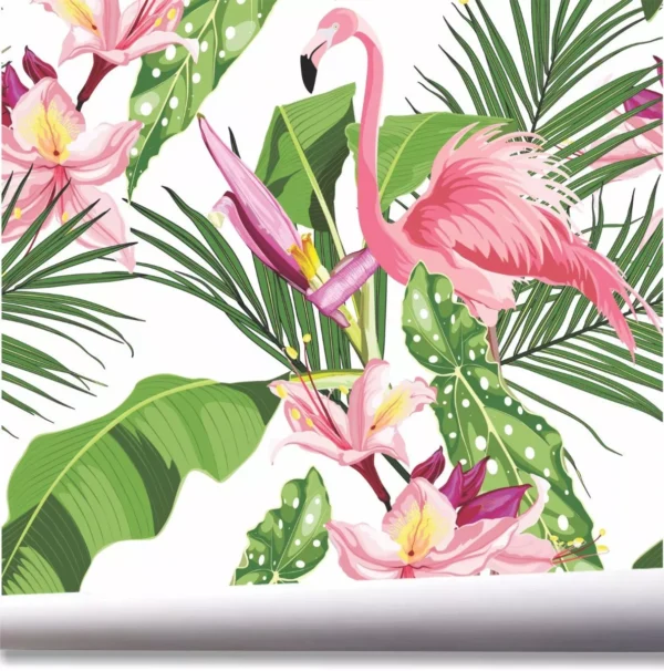 Papel De Parede Folhagem Flores Jardim Tropical Folhas A754