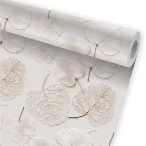 Papel De Parede Folhagem Folha Bege Floral Kit 02 Rolos A360