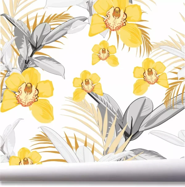 Papel De Parede Folhagem Jardim Flores Folhas Tropical A664