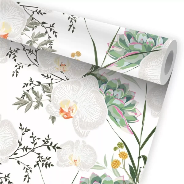 Papel De Parede Folhagem Tropical Flor Jardim Orquídeas A691