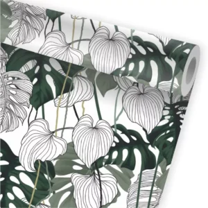 Papel De Parede Folhagem Tropical Floral Delicado Verde A466