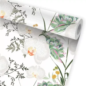 Papel De Parede Folhagem Tropical Flores Kit 03 Rolos A691