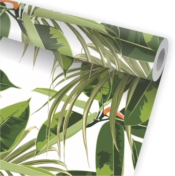 Papel De Parede Folhagem Tropical Folhas Jardim Flores A663