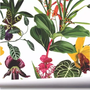 Papel De Parede Folhagem Tropical Folhas Jardim Flores A751