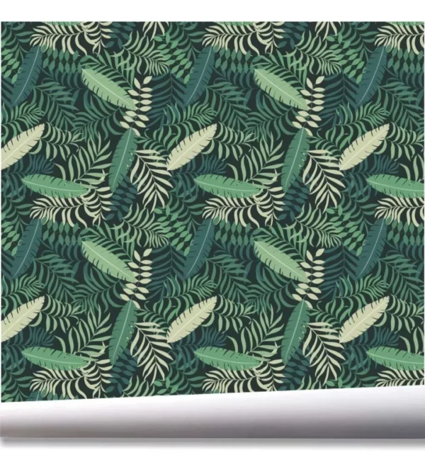 Papel De Parede Folhagem Tropical Verde Kit 03 Rolos A467