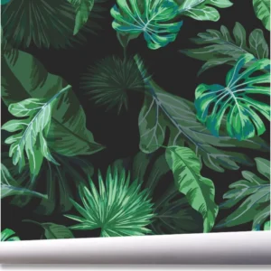 Papel De Parede Folhagem Tropical Verde Kit 03 Rolos A477