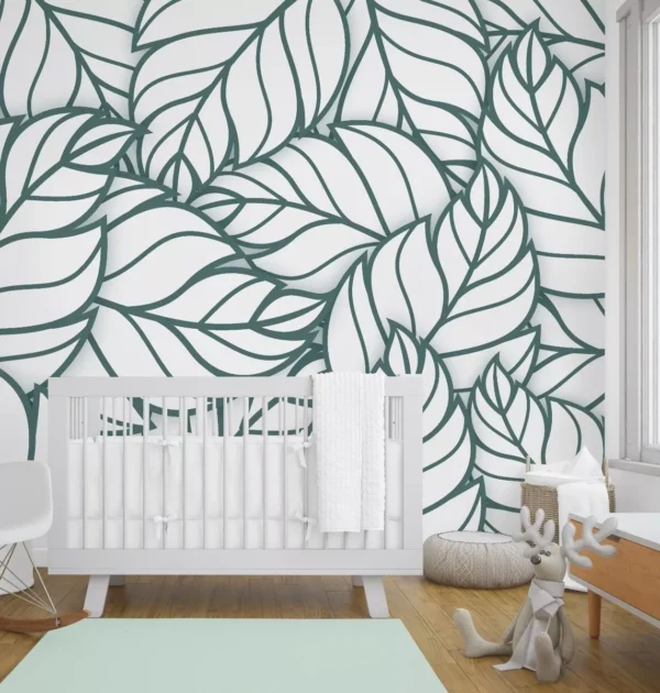 Papel De Parede Folhas Verdes Para Quarto Infantil Pp492 M²