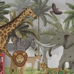 Papel De Parede Foto Mural Infantil Animais Safari E Folhage