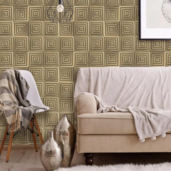 Papel De Parede Francês Estilo Bloco De Pedra Dourado 4m²