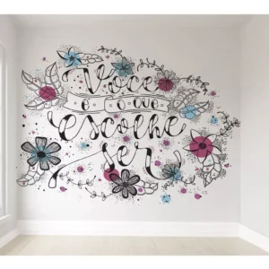 Papel De Parede Frase Floral Auto Colante 3m² Vr181