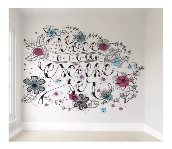 Papel De Parede Frase Floral Quarto De Menina Bebê 4m² Vr181