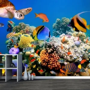 Papel De Parede Fundo Do Mar Auto Adesivo Peixes Ambiente Aquático Marinho Coral 3,60x2,25m Gg320