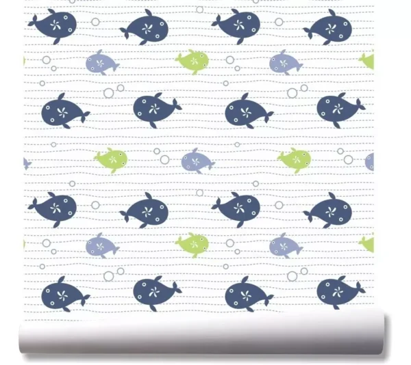 Papel De Parede Fundo Do Mar Baleia Peixes Kit 03 Rolos A22