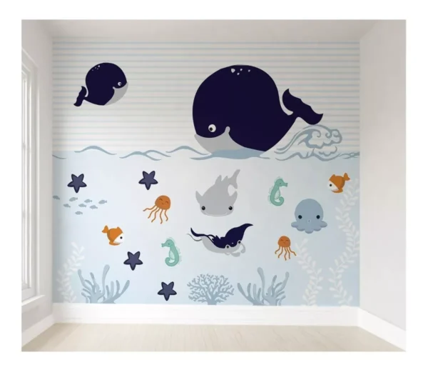 Papel De Parede Fundo Do Mar Infantil Adesivo Vr47a 10m²