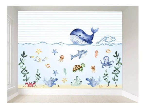 Papel De Parede Fundo Do Mar Infantil Adesivo Vr47b 10m²