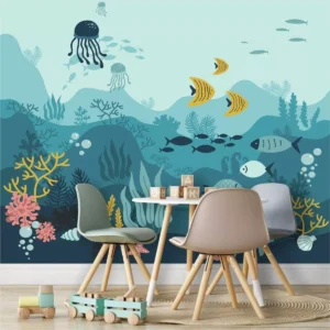 Papel De Parede Fundo Do Mar Infantil Peixe 2,20x1,80m G1045