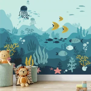 Papel De Parede Fundo Do Mar Infantil Peixe 3,05x2,40m G1045