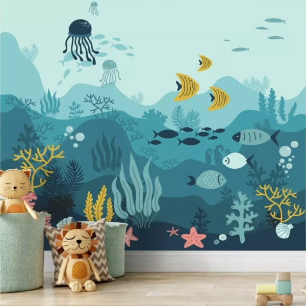 Papel De Parede Fundo Do Mar Infantil Peixe 3,05x2,40m G1045