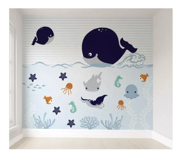 Papel De Parede Fundo Do Mar Infantil Pp47a M²