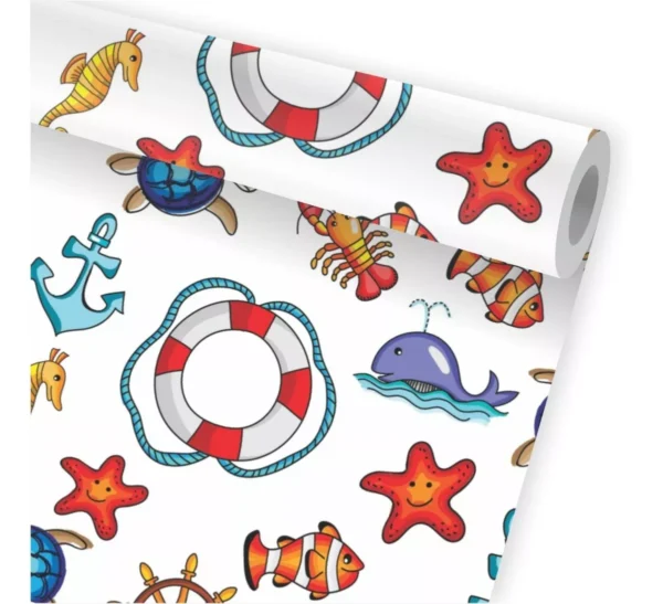 Papel De Parede Fundo Do Mar Peixes Náutico Kit 02 Rolos A28