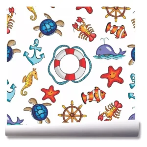 Papel De Parede Fundo Do Mar Peixes Náutico Kit 03 Rolos A28