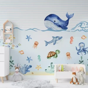 Papel De Parede Fundo Do Mar Peixinhos Infantil Para Bebê M²