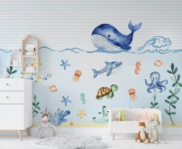 Papel De Parede Fundo Do Mar Peixinhos Infantil Para Bebê M²