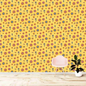 Papel De Parede Fundo Laranja De Flores Minimalistas 1,50m