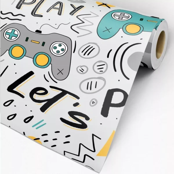 Papel De Parede Gamer Controles Bora Joga Fundo Claro 2,50m