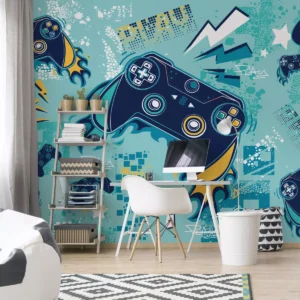 Papel De Parede Gamer Painel Video Game Controles Cobre 9m²