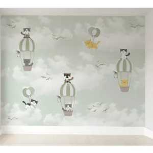 Papel De Parede Gatinhos Balão Quarto Infantil Vr256 9m²